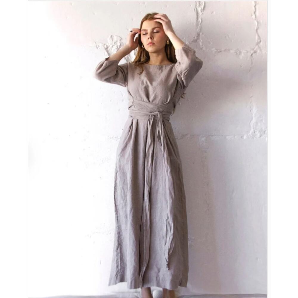 LEN OK BRAND 100% Linen Dress w/ Self Wrap Linen Tie and Side Pockets - XXL - Picture 4 of 15